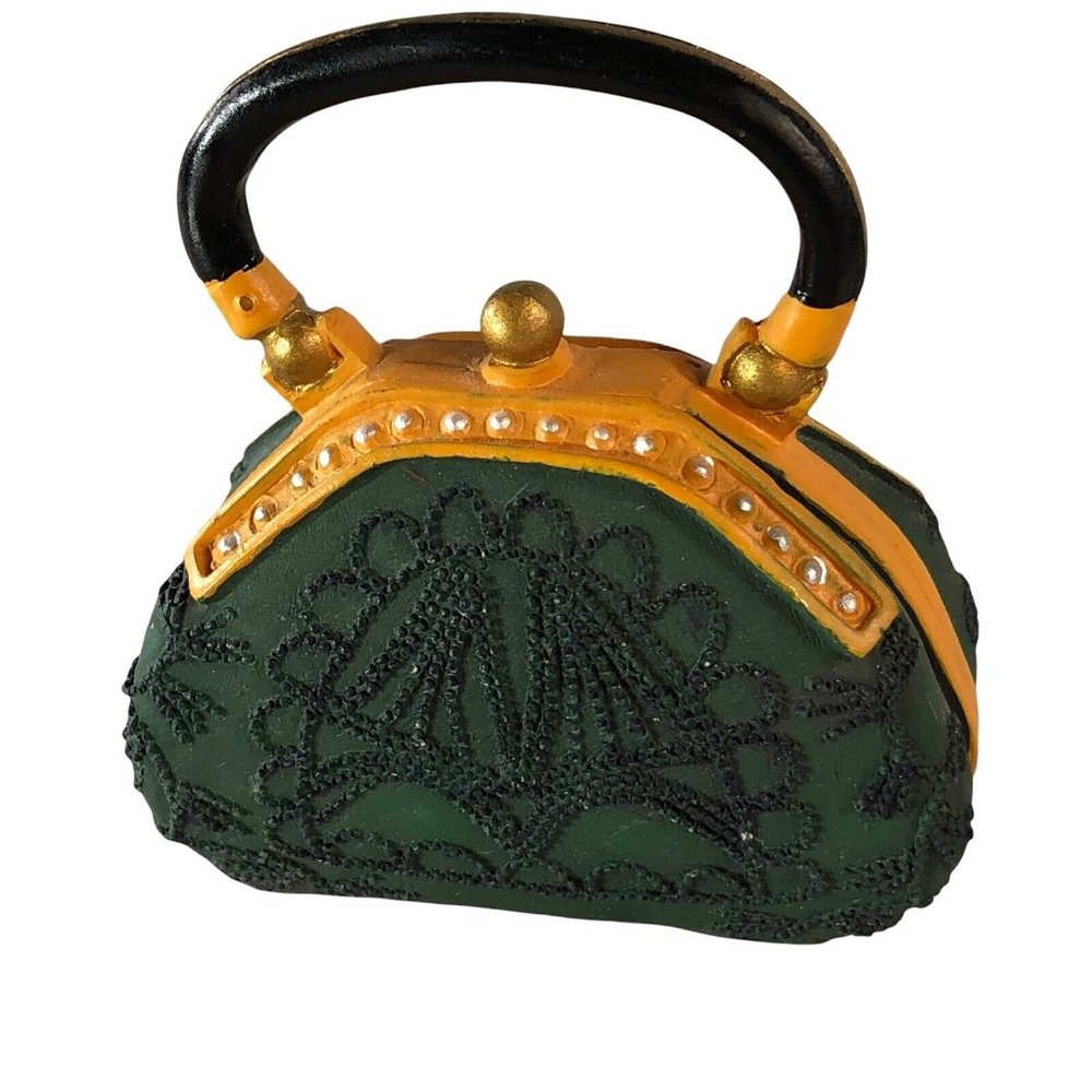 1999 My Treasure Miniature Green Purse Kingsbridge international Resin Hand Bag